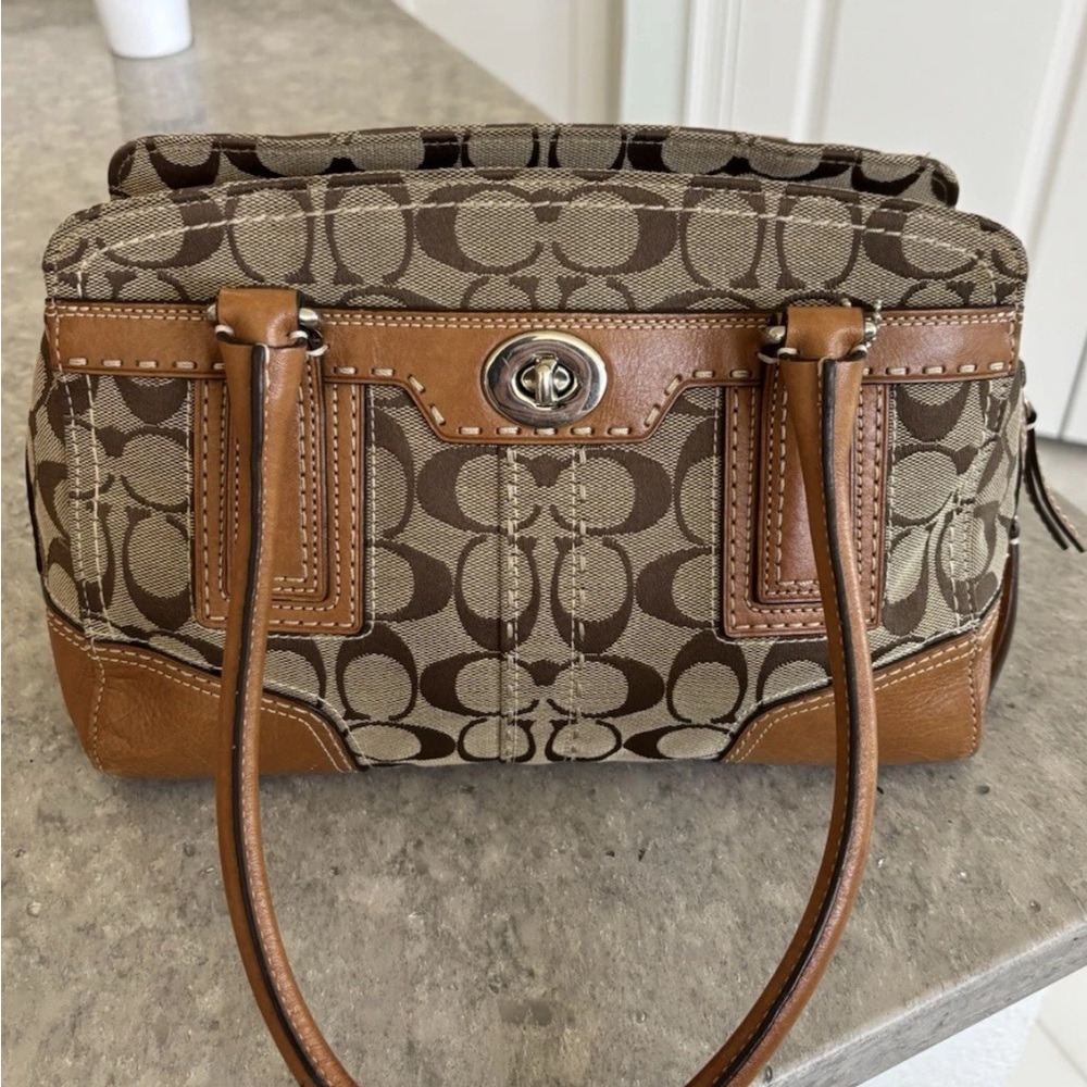 Coach Tan and Brown Signature Satchel - Picture 2 of 12